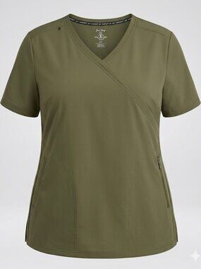 Koi Lite Reform V-Neck Scrub Top Utility Pockets Olive Green XL